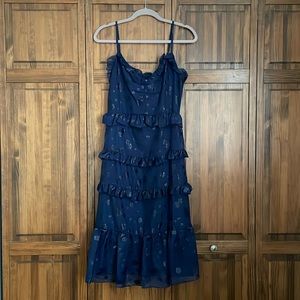 MICHAEL KORS Printed Jacquard Ruffled Dress in Navy NWT